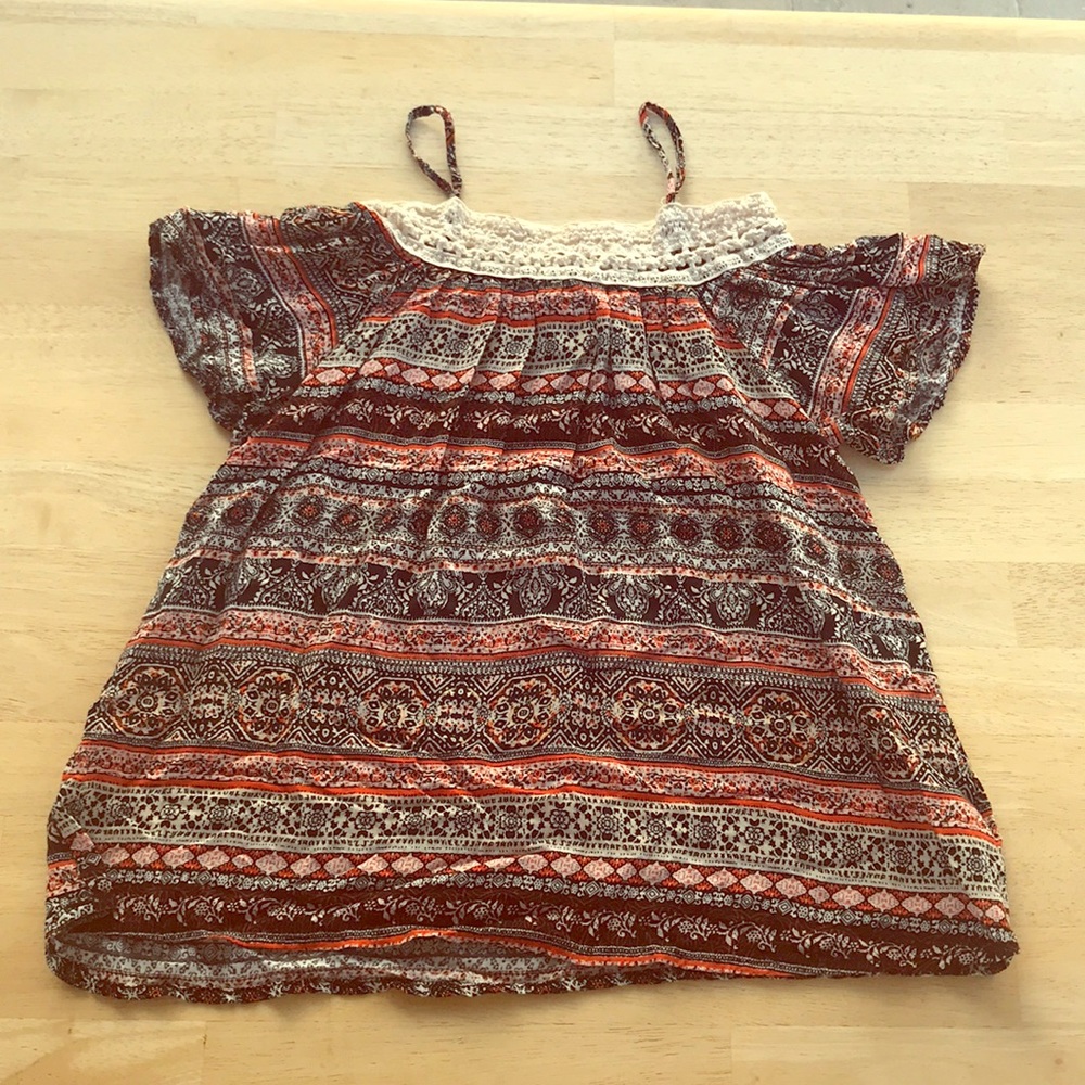 Women’s S Orange and Black Top with White Crochet